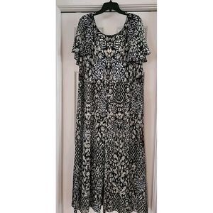 AVENUE Green Black Maxi Dress Sheer Overlay Palazzo Pants Flutter Sleeves 18/20